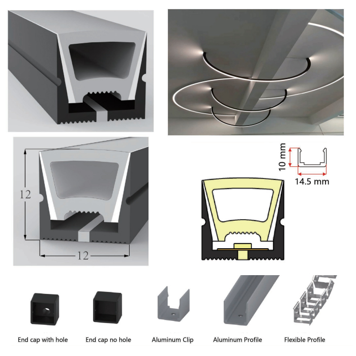12*12mm Black Silicone LED Neon Diffuser Tube For 8mm LED Strip 120° Top Emitting 12*12mm Black Silicone LED Neon Diffuser Tube For 8mm LED Strip 120° Top Emitting